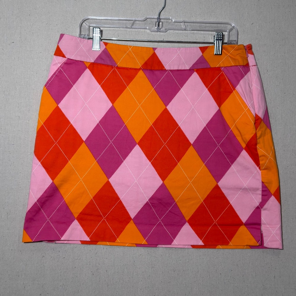 Loudmouth Skort Women Size 12 Pink Orange Argyle Golf Tennis Activewear Mini